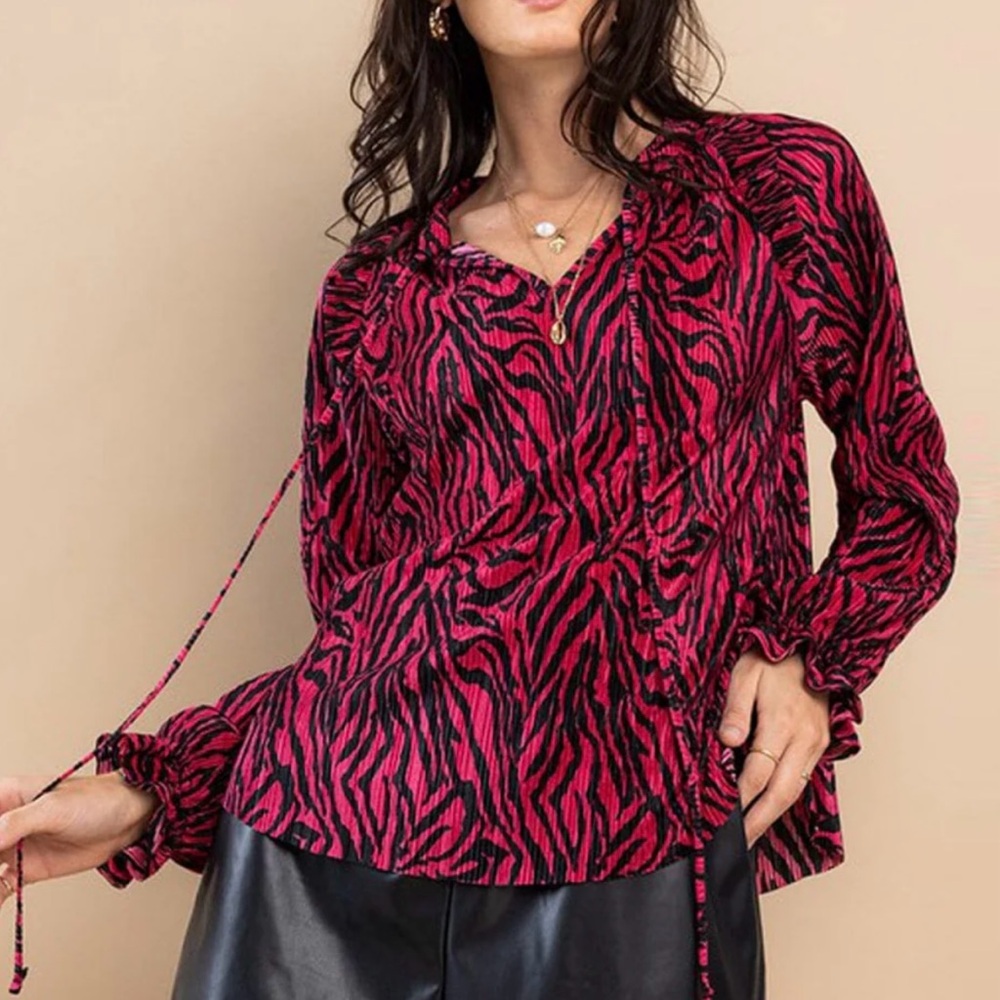 Fuchsia and Black Animal Print Women's Top